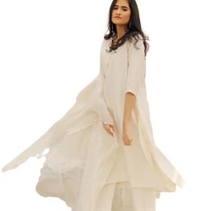 Neelu Sethi - Off - White Floral Print Chanderi Kurta Palazo Set