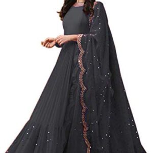 Women's Georgette Semi-Stitched Embroidered anarkali Salwar Suit-Grey