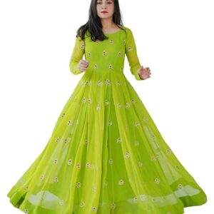 Womens Sem-stitched Georgette Anarkali Green Salwar suit