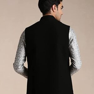 Manyavar Men's Jacket, Nehru Jacket for Men, Ethnic Jacket for Festival, Wedding, Party, Sleevless Jacket Blended Rayon