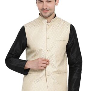 VASTRAMAY Men's Cream Cotton Silk Blend Ethnic Jacket