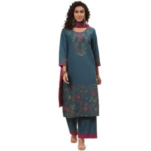 BIBA Printed Cotton Round Neck Womens Salwar Kurta Dupatta Sets