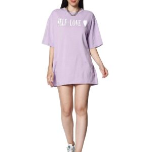 BLANCD Women's Pure Cotton Casual Oversized Round Neck Slogan Print Self Love Short Sleeve Summer Tshirt
