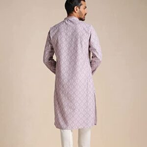 Manyavar Kurta Set for Men, Full Sleeves Mandarin Collar Ethnic Men's Kurta Set for Engagement, Wedding, Party Blended Cotton Printed