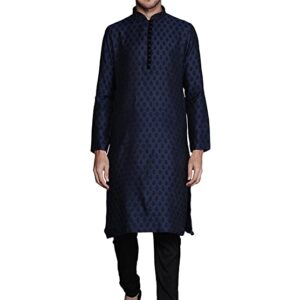 Manyavar Kurta Set for Men, Full Sleeves Mandarin Collar Ethnic Kurta Set for Engagement, Wedding, Party Solid (Blue)