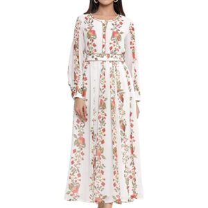Juniper Offwhite Chiffon Printed Flared Dress with Waist Tie-up