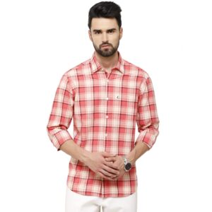 CAVALLO by Linen Club Red Checked Regular Fit Casual Shirt