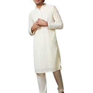 Manyavar Kurta Set for Men, Full Sleeves Mandarin Collar Ethnic Kurta Set for Engagement & Wedding, Party Georgette