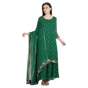 Pranaya Women's Georgette Suit with Palazzo (P29, Green, Medium)