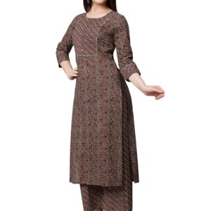 GoSriKi Women's Cotton Blend Traditional Straight Printed Kurta and Palazzo Set (Janar-GS)