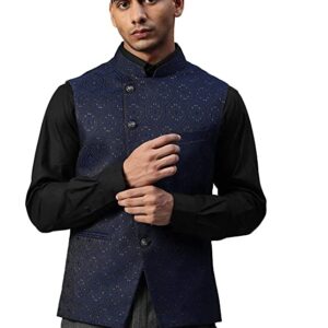 MANQ Men Fawn Woven Jaquard Silk Nehru Jacket