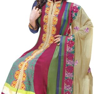 Exotic India Fuchsia and Green Anarkali Choodidaar Kameez Su - fuchsia and greenGarment Size X-Small