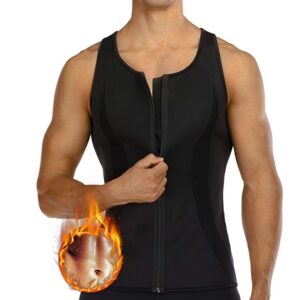 MOLUTAN Mens Hot Neoprene Sauna Suit Sweat Workout Shirt Zipper Tank Top for Weight Loss Waist Trainer Fitness Vest