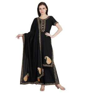 Pranaya Lizzy Bizzy Long Kurti with Palazzo (P35, Black, Medium)
