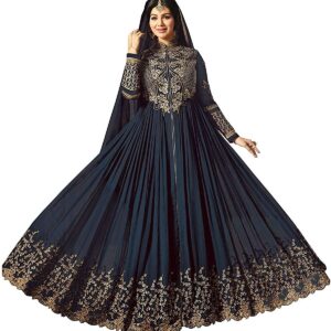 Radhe Creation Women's Faux Georgette Embroidered Semi-stitched Salwar Suit Dupatta Material (Navy Blue, Free Size)