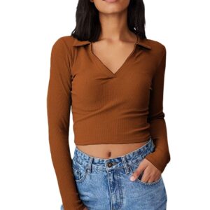 SIGHTBOMB Ribbed Polo Collar Extended Sleeves Tops for Women