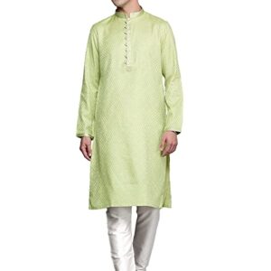 Manyavar Kurta Set for Men, Full Sleeves Mandarin Collar Ethnic Kurta Set for Engagement, Wedding, Party Solid (Green)