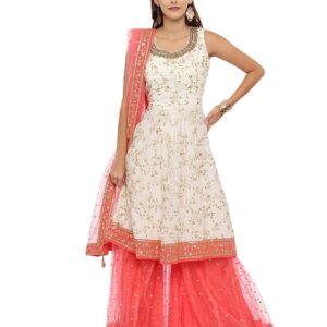 NEERU'S CREAM Embroidered A-Line salwarsuitset