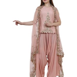 Raoshmi Kapur Designs- Pink georgette Top with hand work & Double georgette dhoti & cape dupatta