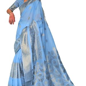 NK Textiles Women's Floral Modal Woven Banarasi Silk Linen Saree with Blouse (6 DESIGNS)