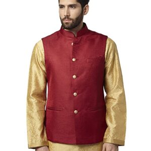 ethnix Dark Red Polyester Blend Regular Fit Bundi