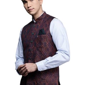 Manyavar Nehru Jacket for Men, Ethnic Jacket for Festival, Wedding, Party, Sleevless Jacket, All Over Self Design