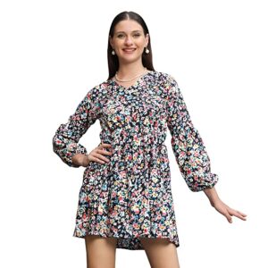 DHRUVI TRENDZ Women's Rayon Full Sleeve A-Line Knee-Length Western Dresses for Women or Girls