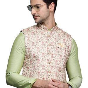 Manyavar Men's Nehru Jacket (JAC229-303_Biscuit_2XL)
